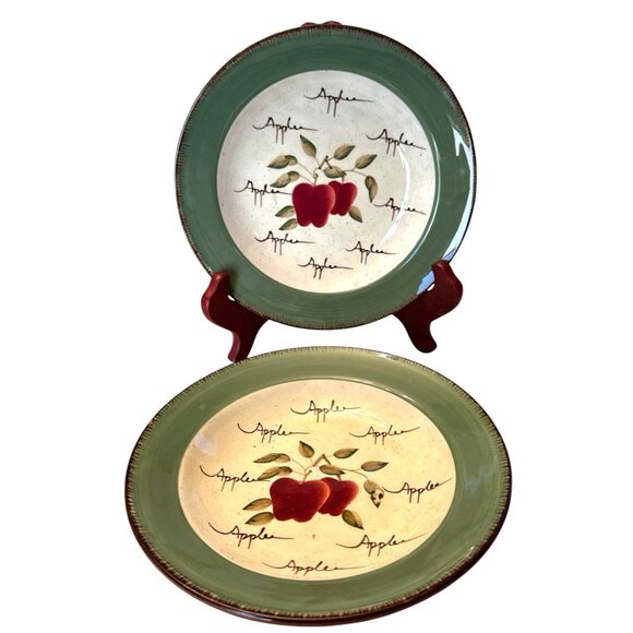 2 Vtg  Home Interiors Apple Orchard Collection Cereal Soup Bowl Plate 8.25' - Picture 1 of 8